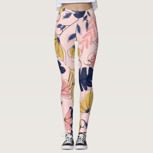 Tropische Blätter Blume Vintag drucken Leggings (Vorderseite)