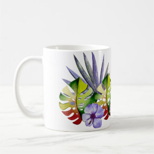 Tropische Blätter Blumen Hawaii Farbige Aquarellma Kaffeetasse