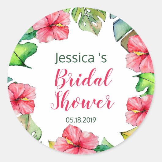 Tropische Blätter Blumenhawaiianisches Brautparty Runder Aufkleber (Vorderseite)