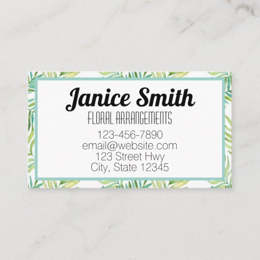 Tropische Blätter Blumenhintergrund Grün Visitenkarte (Rückseite)