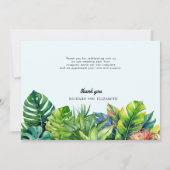 Tropische Blätter Blumenstrände Hochzeit Dankeskarte (Rückseite)