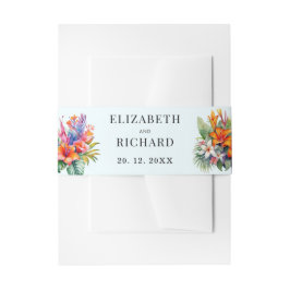 Tropische Blätter Blumenstrände Hochzeit Einladungsbanderole