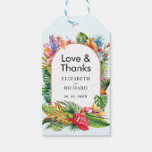 Tropische Blätter Blumenstrände Hochzeit Geschenkanhänger (Rückseite)