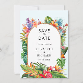 Tropische Blätter Blumenstrände Hochzeit Save The Date