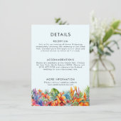 Tropische Blätter Blumenstrände Hochzeitsfeier Begleitkarte (Stehend Vorderseite)