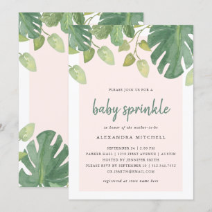 Tropische Blätter Blush and Green Baby Sprinkle Einladung