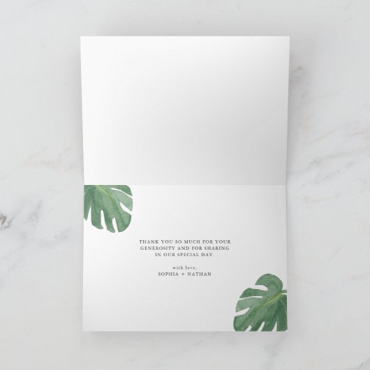 Tropische Blätter | Blush und Green Vielen Dank Dankeskarte (Innenseite)
