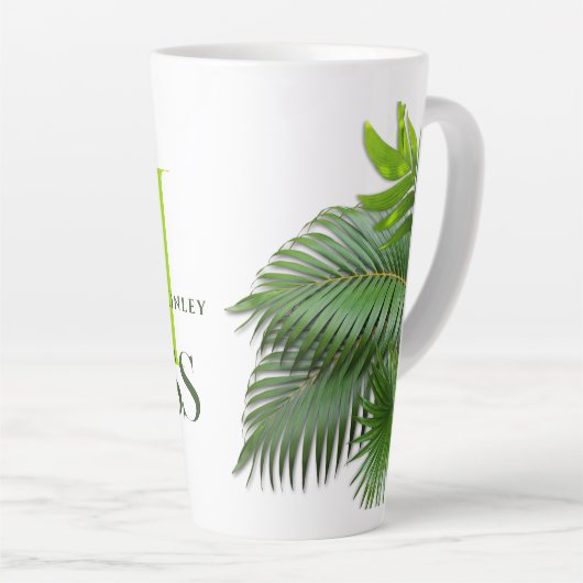 Tropische Blätter Boss Monogramm Latte-Tasse Milchtasse (Rechte Ecke)