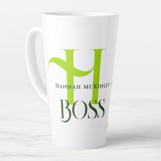 Tropische Blätter Boss Monogramm Latte-Tasse Milchtasse (Linke Ecke)