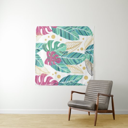 Tropische Blätter. Botanisches nahtloses Muster. V Wandteppich (Beispiel (Horizontal))