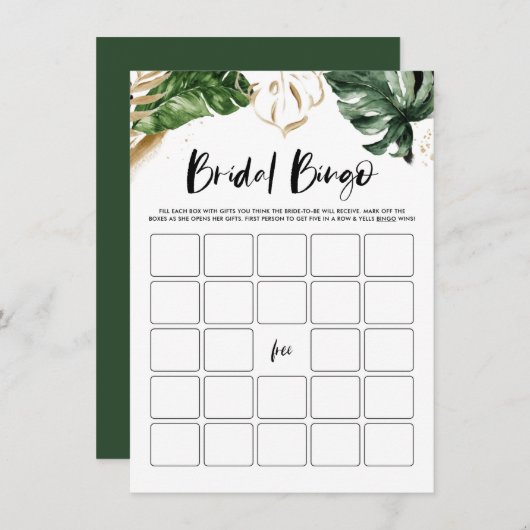 Tropische Blätter Brautparty Bingo Game Card Begleitkarte (Vorne/Hinten)