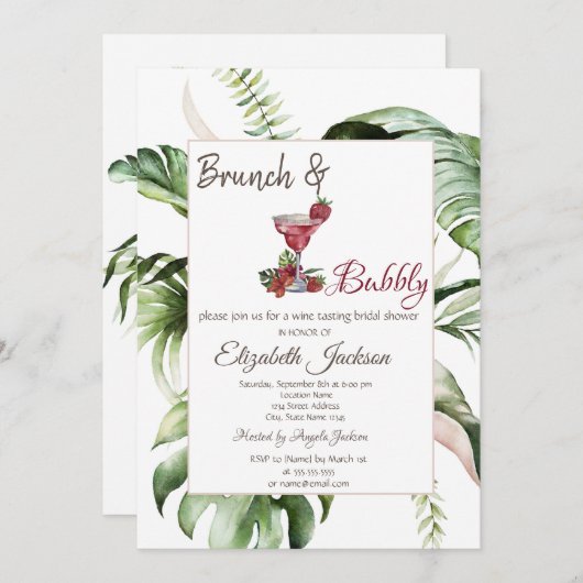 Tropische Blätter Cocktail Brunch & Bubbly Einladung (Vorne/Hinten)