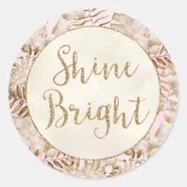 Tropische Blätter Cream Blush Gold Glitzer Shine Runder Aufkleber