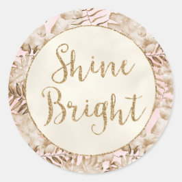 Tropische Blätter Cream Blush Gold Glitzer Shine Runder Aufkleber