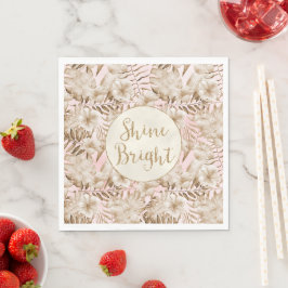 Tropische Blätter Cream Blush Gold Glitzer Shine Serviette