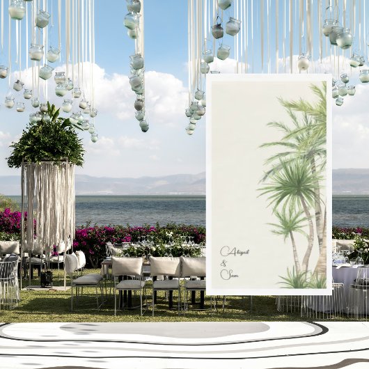 Tropische Blätter Cream Script-Namen Hochzeit Serviette