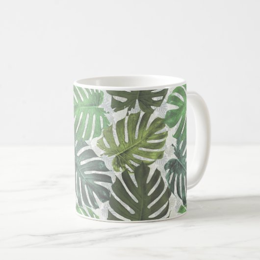 Tropische Blätter der Palmenmonstera Kaffeetasse (VorderseiteRechts)