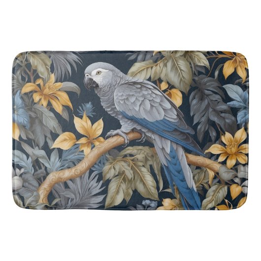 Tropische Blätter des Afrikanischen Grauen Papagei Badematte (Vorderseite)