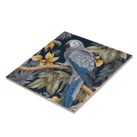 Tropische Blätter des Afrikanischen Grauen Papagei Fliese (Seite)