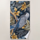 Tropische Blätter des Afrikanischen Grauen Papagei Strandtuch (Vorderseite)