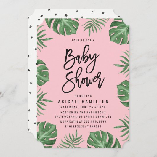 Tropische Blätter | Einladung der Babydusche (Vorne/Hinten)