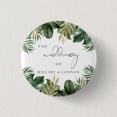 Tropische Blätter elegante Hochzeitsgäste zu Gunst Button (Vorderseite)