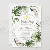 Tropische Blätter Erste Heilige Kommune Einladung (Vorderseite)