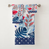 Tropische Blätter Extravagante Farbtöne Rot und Bl Badhandtuch Set (Insitu)
