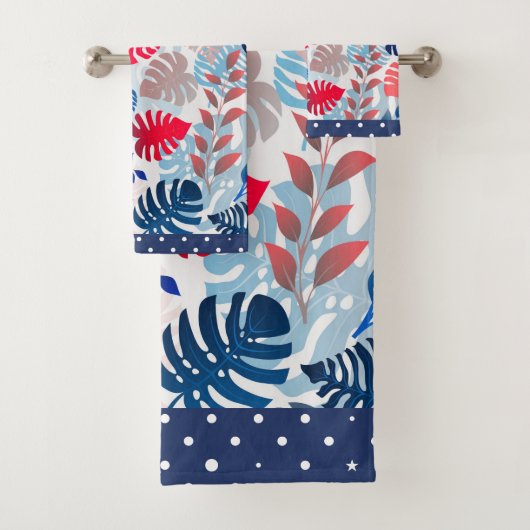 Tropische Blätter Extravagante Farbtöne Rot und Bl Badhandtuch Set (Insitu)