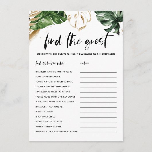 Tropische Blätter finden die Gästekarte Begleitkarte (Vorderseite)