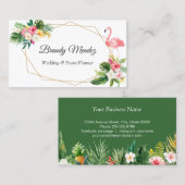 Tropische Blätter Flamingo geometrischer Rahmen Visitenkarte (Vorne/Hinten)