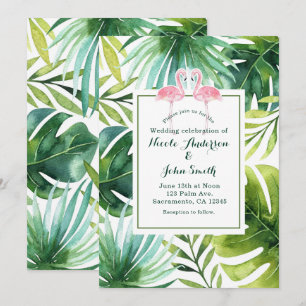 Tropische Blätter & Flamingos Hochzeitseinladungen Einladung