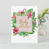 Tropische Blätter Flamingos Kinderdusche Einladung (Stehend Vorderseite)