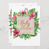 Tropische Blätter Flamingos Kinderdusche Einladung (Vorne/Hinten)