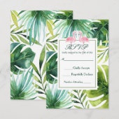 Tropische Blätter & Flamingos Sommer Hochzeit RSVP Karte (Vorne/Hinten)