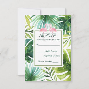 Tropische Blätter & Flamingos Sommerhochzeit RSVP Karte