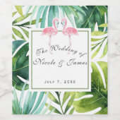 Tropische Blätter & Flamingos Sommerhochzeit Wein Weinetikett (Einzelnes Label)