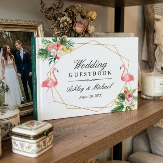 Tropische Blätter Flamingos Wedding Gästebuch
