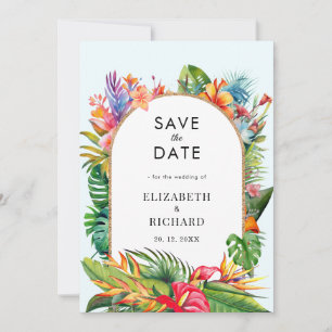 Tropische Blätter Florale Strandhochzeit Save The Date