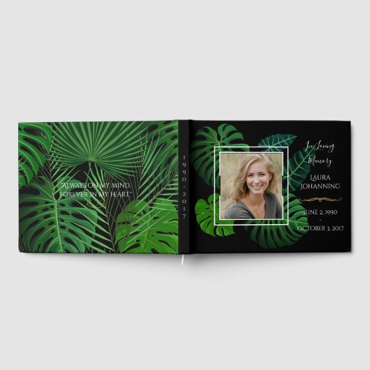 Tropische Blätter Foto Funeral Gästebuch (Voll)