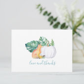 Tropische Blätter, Fox & Pumpkin Dankeschön-Karte Dankeskarte (Stehend Vorderseite)