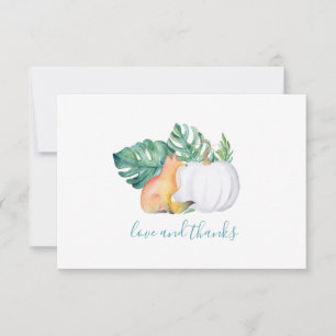 Tropische Blätter, Fox & Pumpkin Dankeschön-Karte Dankeskarte