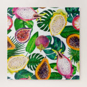 Tropische Blätter, Früchte, gouache nahtlos. Puzzle (Horizontal)