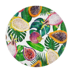 Tropische Blätter, Früchte, Gouache nahtloses Must Schneidebrett