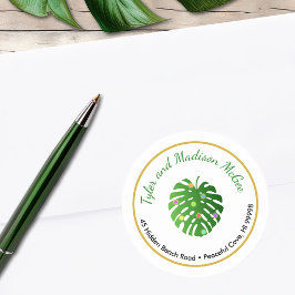 Tropische Blätter Fun Holiday Lights Rücksendeadre Runder Aufkleber