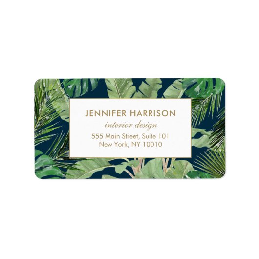 Tropische Blätter für Wasserfarben Muster auf dunk Adressaufkleber (Vorne)
