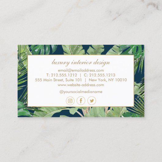 Tropische Blätter für Wasserfarben Muster auf dunk Visitenkarte (Rückseite)