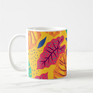 Tropische Blätter: gelbe Hintergrund-Vintage-Grafi Kaffeetasse