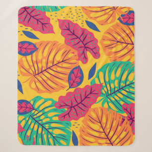 Tropische Blätter: gelbe Hintergrund-Vintage-Grafi Sherpadecke