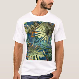 Tropische Blätter, geometrische Formen Muster T-Shirt